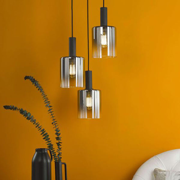 Dar Savannah 3 Light Cluster Pendant Matt Black & Smoked Glass SAV8822