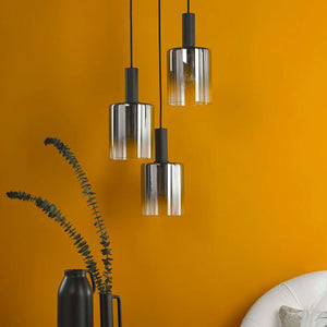 Dar Savannah 3 Light Cluster Pendant Matt Black & Smoked Glass SAV8822