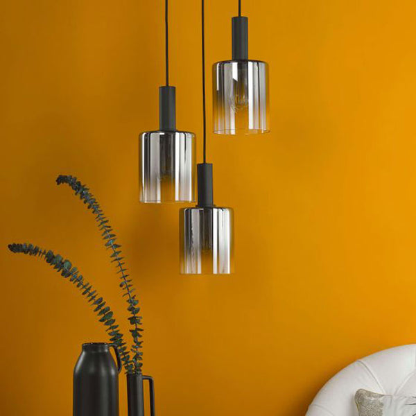 Dar Savannah 3 Light Cluster Pendant Matt Black & Smoked Glass SAV8822