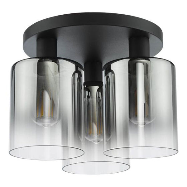 Dar Savannah 3 Light Flush Matt Black & Smoked Glass SAV5322