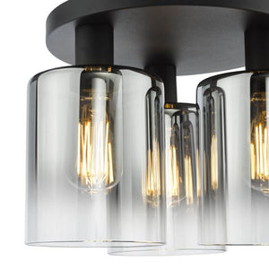 Dar Savannah 3 Light Flush Matt Black & Smoked Glass SAV5322