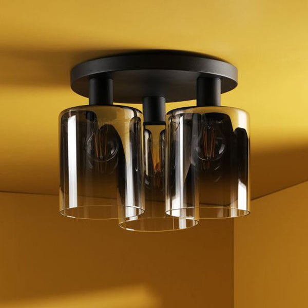 Dar Savannah 3 Light Flush Matt Black & Smoked Glass SAV5322