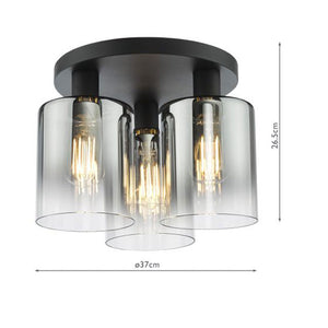 Dar Savannah 3 Light Flush Matt Black & Smoked Glass SAV5322