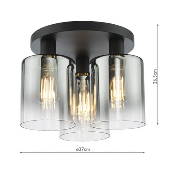 Dar Savannah 3 Light Flush Matt Black & Smoked Glass SAV5322