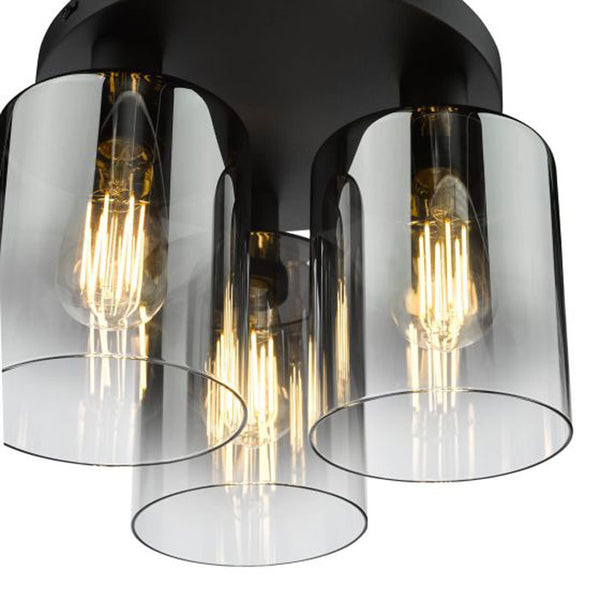 Dar Savannah 3 Light Flush Matt Black & Smoked Glass SAV5322