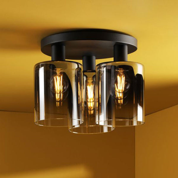 Dar Savannah 3 Light Flush Matt Black & Smoked Glass SAV5322