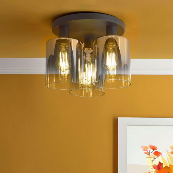 Dar Savannah 3 Light Flush Matt Black & Smoked Glass SAV5322