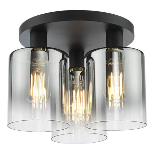 Dar Savannah 3 Light Flush Matt Black & Smoked Glass SAV5322