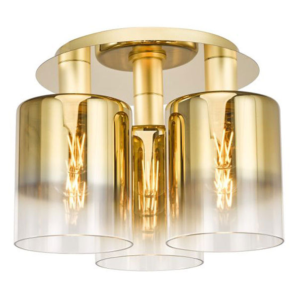 Dar Savannah 3 Light Semi Flush Satin Gold & Gold Ombre Glass SAV5335
