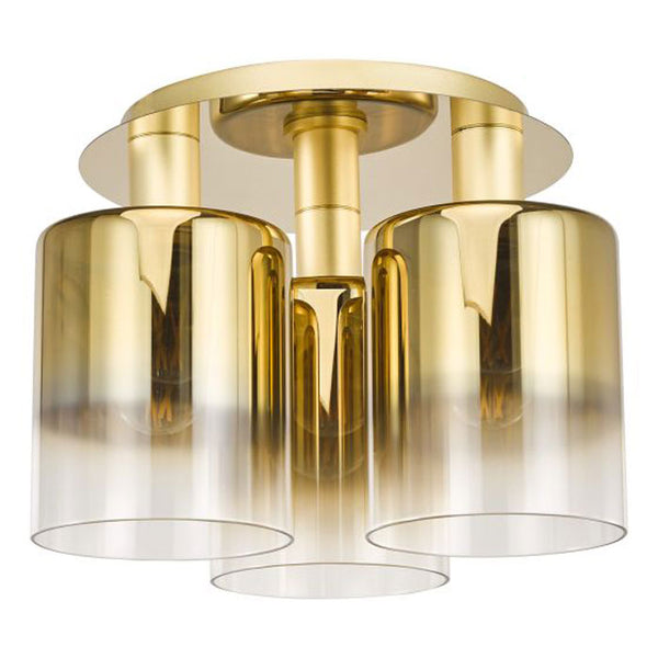 Dar Savannah 3 Light Semi Flush Satin Gold & Gold Ombre Glass SAV5335