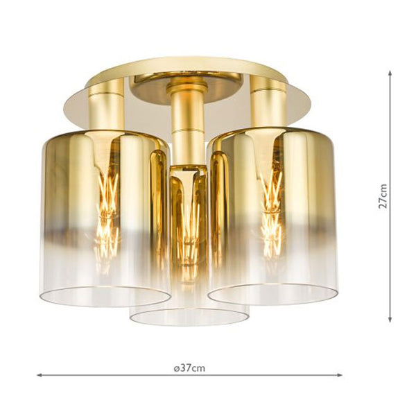 Dar Savannah 3 Light Semi Flush Satin Gold & Gold Ombre Glass SAV5335
