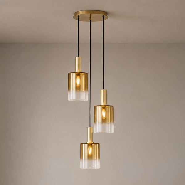 Dar Savannah 3 Light Cluster Pendant Satin Gold & Gold Ombre Glass – SAV8835
