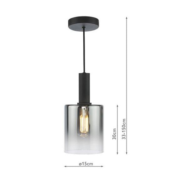 Dar Savannah Single Pendant Matt Black and Smoked Glass SAV8622