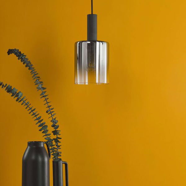 Dar Savannah Single Pendant Matt Black and Smoked Glass SAV8622