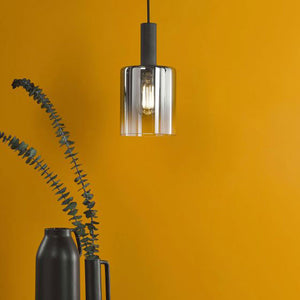 Dar Savannah Single Pendant Matt Black and Smoked Glass SAV8622