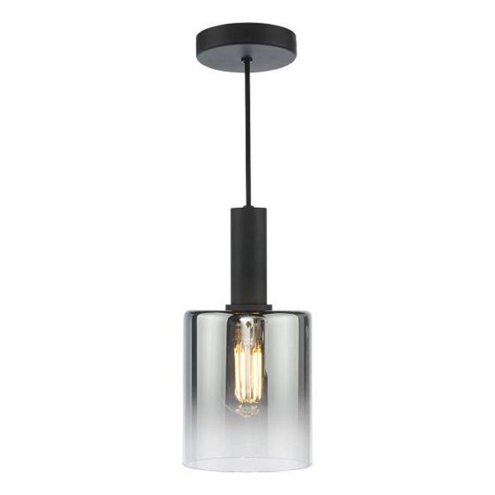 Dar Savannah Single Pendant Matt Black and Smoked Glass SAV8622