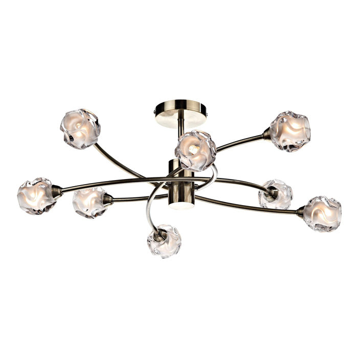 Dar Seattle 8 Light Semi-Flush Antique Brass & Glass SEA0875