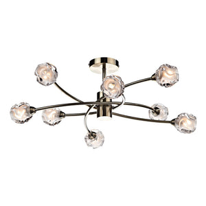 Dar Seattle 8 Light Semi-Flush Antique Brass & Glass SEA0875