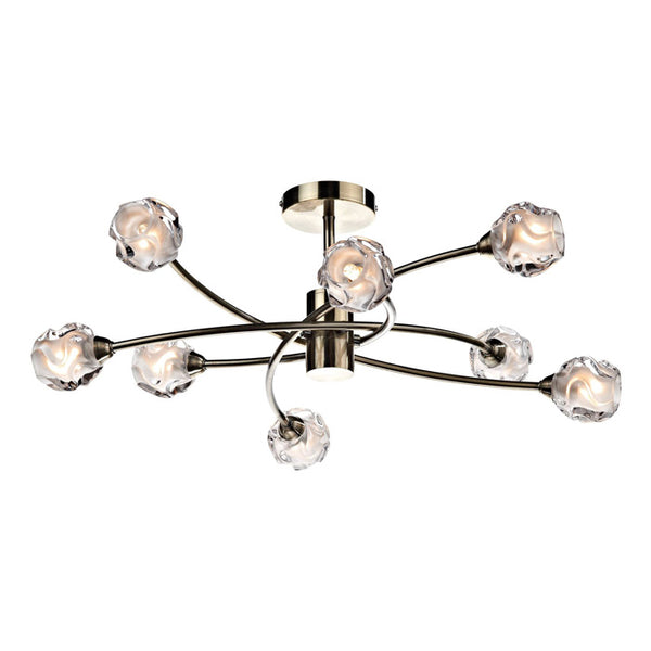 Dar Seattle 8 Light Semi-Flush Antique Brass & Glass SEA0875