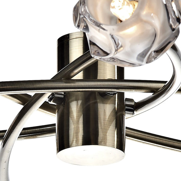 Dar Seattle 8 Light Semi-Flush Antique Brass & Glass SEA0875