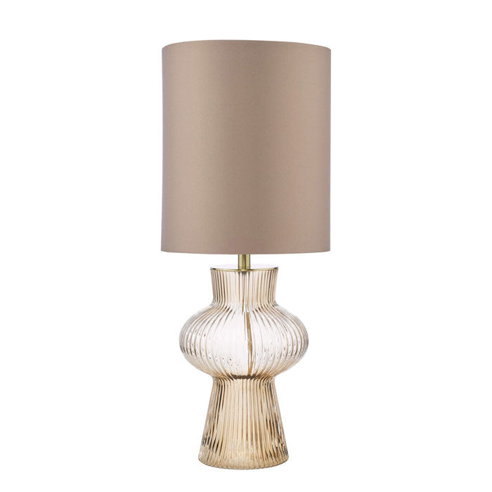 Dar Suelita Table Lamp Brown Ribbed Glass and Antique Brass With Shade SUE4229