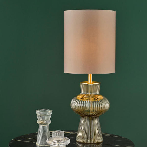 Dar Suelita Table Lamp Brown Ribbed Glass and Antique Brass With Shade SUE4229