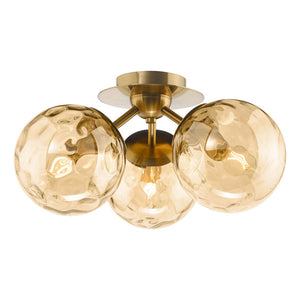Dar Ulrika 3 Light Flush Antique Bronze & Amber Glass ULR5306