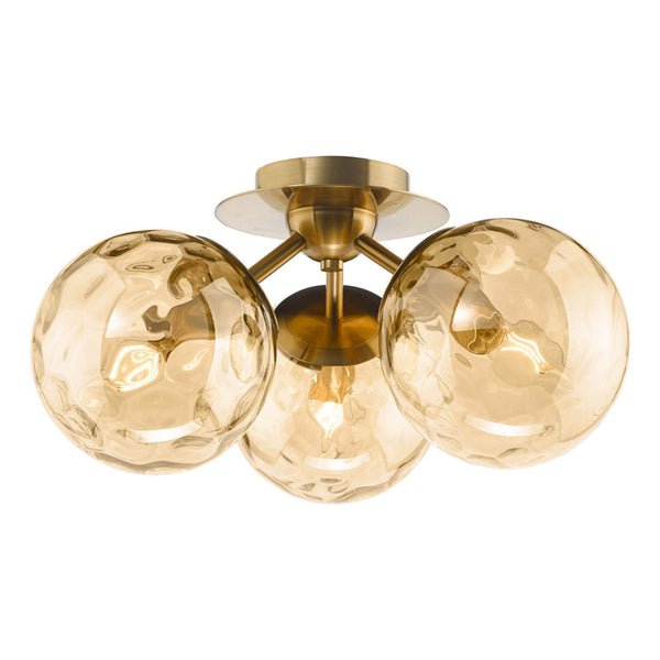 Dar Ulrika 3 Light Flush Antique Bronze & Amber Glass ULR5306