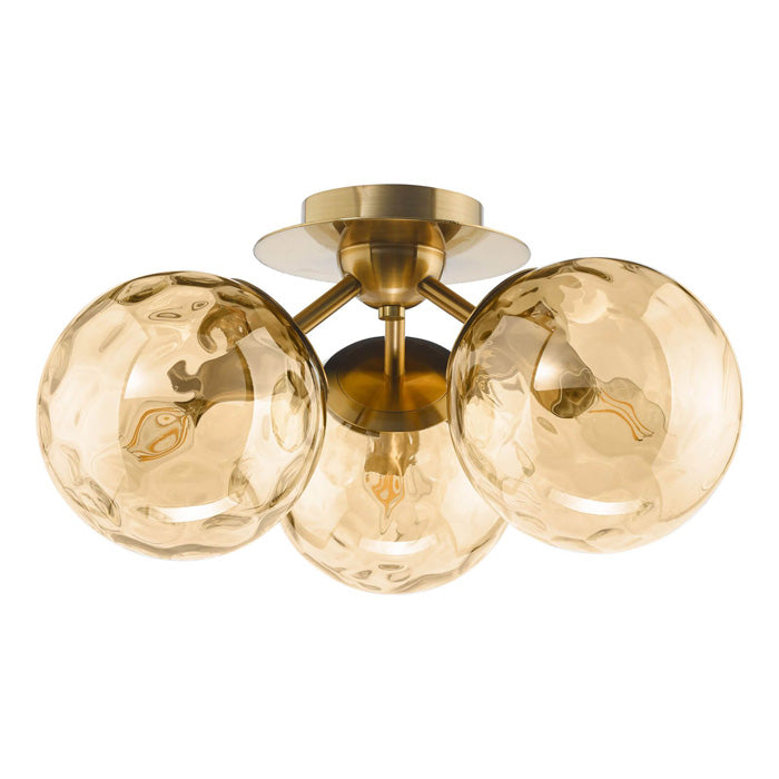 Dar Ulrika 3 Light Flush Antique Bronze & Amber Glass ULR5306