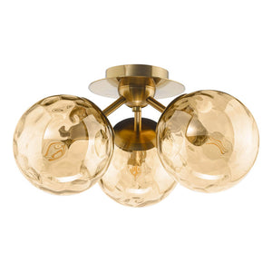 Dar Ulrika 3 Light Flush Antique Bronze & Amber Glass ULR5306