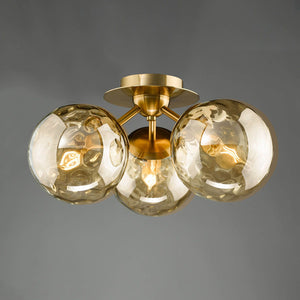 Dar Ulrika 3 Light Flush Antique Bronze & Amber Glass ULR5306