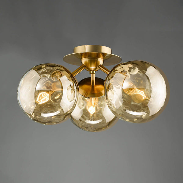 Dar Ulrika 3 Light Flush Antique Bronze & Amber Glass ULR5306