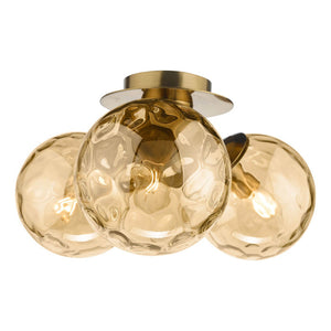 Dar Ulrika 3 Light Flush Antique Bronze & Amber Glass ULR5306