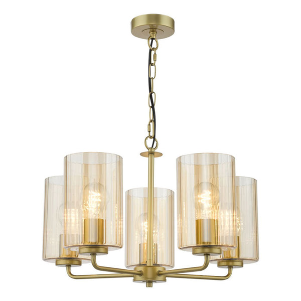 Daylin 5 Light Pendant Satin Gold and Amber Ribbed Glass DAY0535