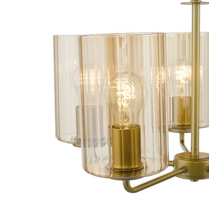 Daylin 5 Light Pendant Satin Gold and Amber Ribbed Glass DAY0535