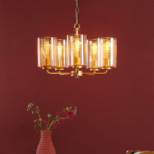 Daylin 5 Light Pendant Satin Gold and Amber Ribbed Glass DAY0535