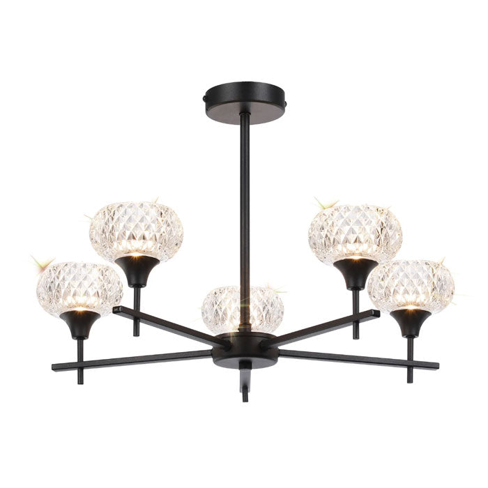 Deco Aria 5-Light Fixed Pendant in Satin Black with Clear Glass D0847BL