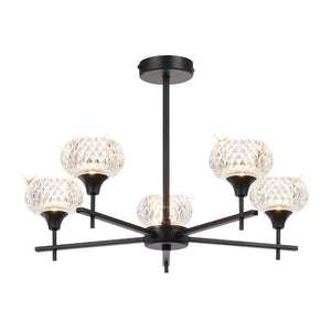 Deco Aria 5-Light Fixed Pendant in Satin Black with Clear Glass D0847BL