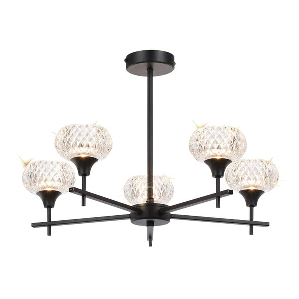 Deco Aria 5-Light Fixed Pendant in Satin Black with Clear Glass D0847BL