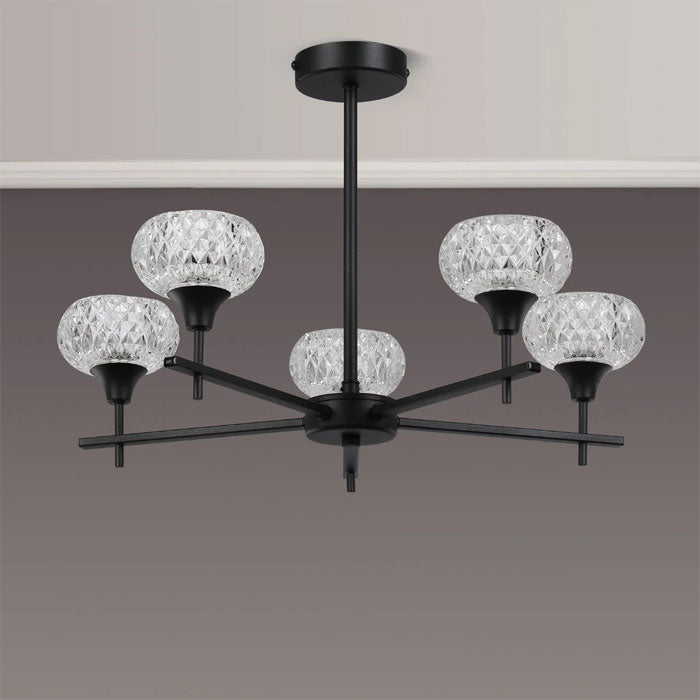 Deco Aria 5-Light Fixed Pendant in Satin Black with Clear Glass D0847BL