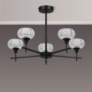 Deco Aria 5-Light Fixed Pendant in Satin Black with Clear Glass D0847BL