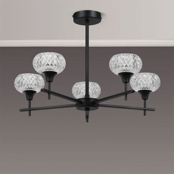 Deco Aria 5-Light Fixed Pendant in Satin Black with Clear Glass D0847BL
