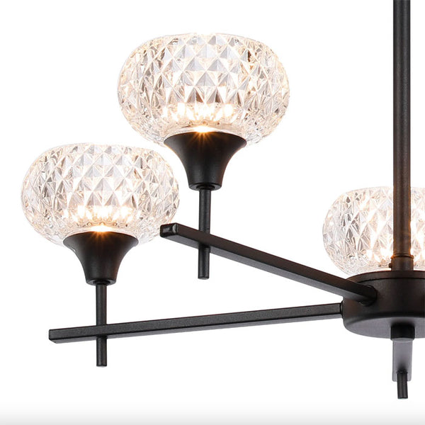 Deco Aria 5-Light Fixed Pendant in Satin Black with Clear Glass D0847BL