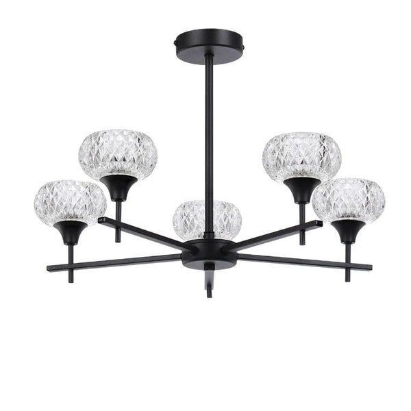 Deco Aria 5-Light Fixed Pendant in Satin Black with Clear Glass D0847BL