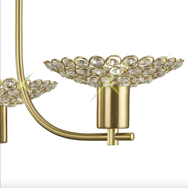 Diyas Ellen Semi Flush 3 Light Pendant in Satin Brass with Crystal IL20601