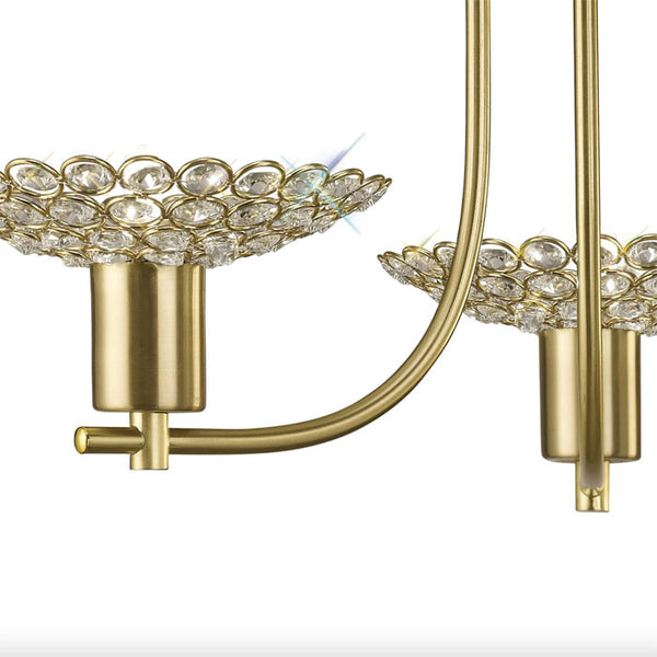 Diyas Ellen Semi Flush 3 Light Pendant in Satin Brass with Crystal IL20601