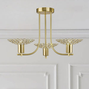 Diyas Ellen Semi Flush 3 Light Pendant in Satin Brass with Crystal IL20601