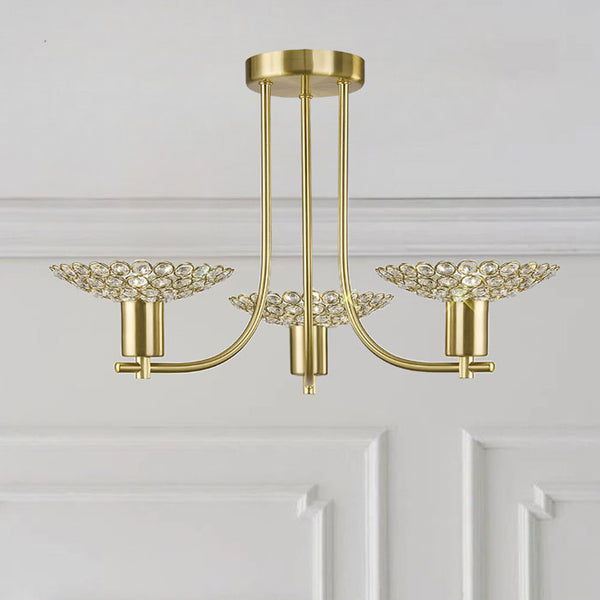 Diyas Ellen Semi Flush 3 Light Pendant in Satin Brass with Crystal IL20601