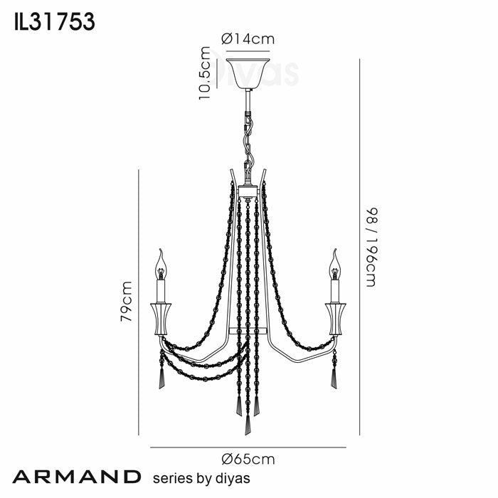 Diyas Armand 6 Light Chandelier in French Gold with Crystal IL31753