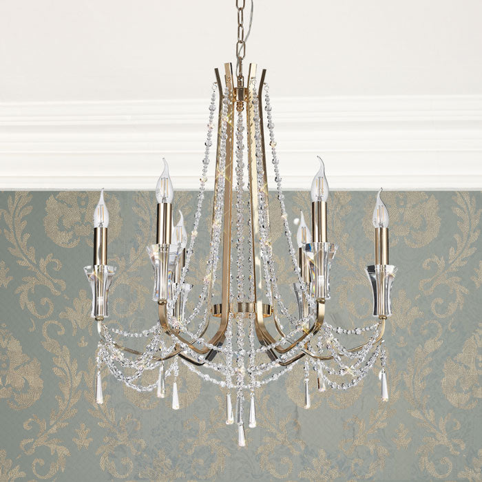 Diyas Armand 6 Light Chandelier in French Gold with Crystal IL31753